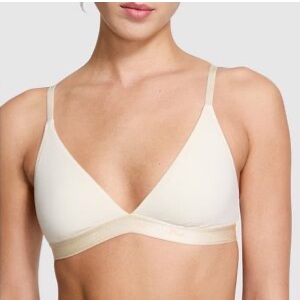 NWT Victorias Secret Unlined Soft Wireless Lounge Bra Bralette Nylon Pink/bone-S